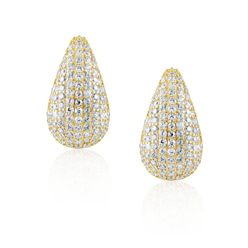 Gold Drop Cubic Zirconia Earrings - Picture 3 of 5